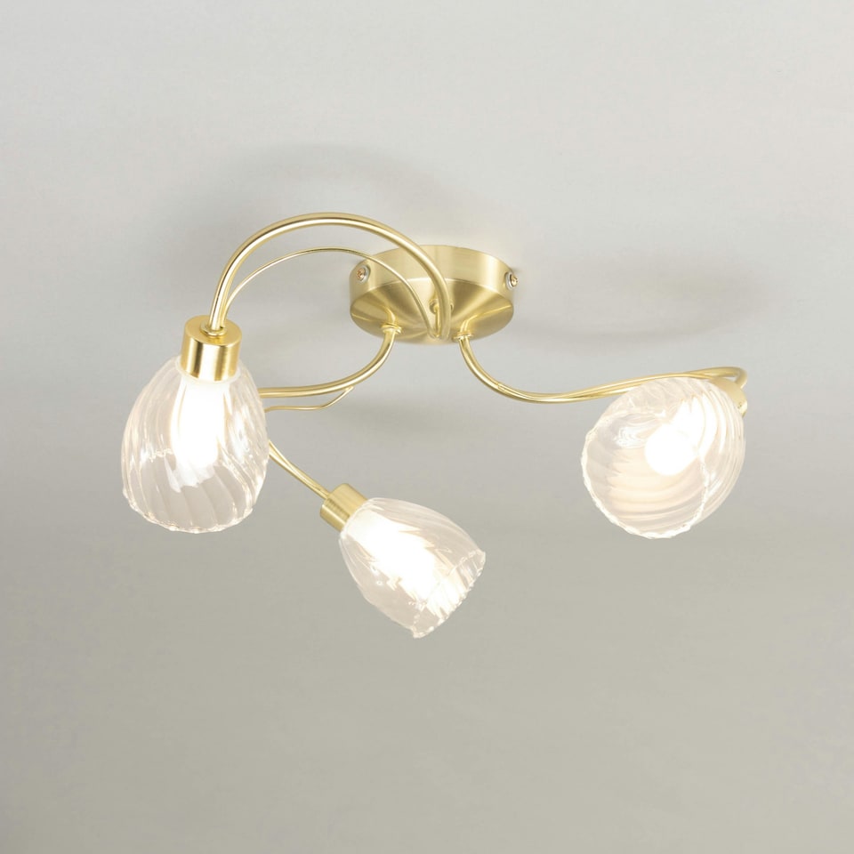 image 1 of BHS Arya 3 Light Flush Bathroom Ceiling Light | Gold | Satin Brass | 1