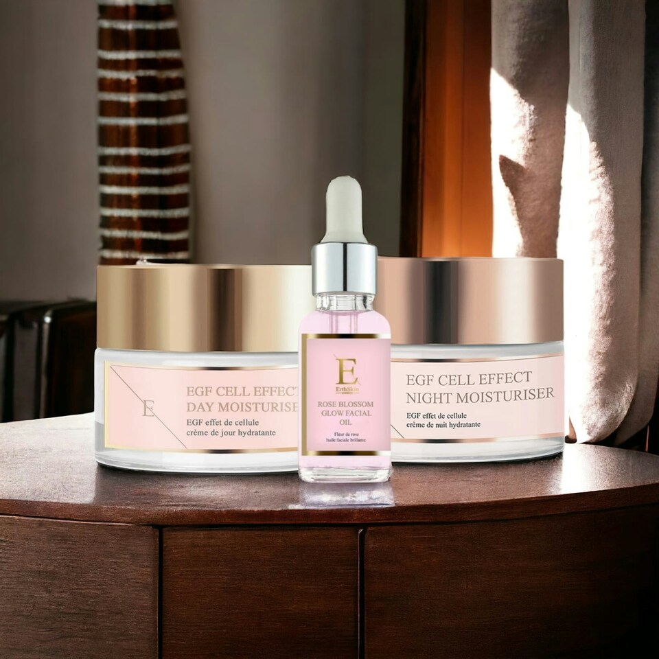 image 1 of EGF Cell Effect day Moisturizer + EGF Cell Effect Night Moisturier + Rose Blossom facial Oil 30ml