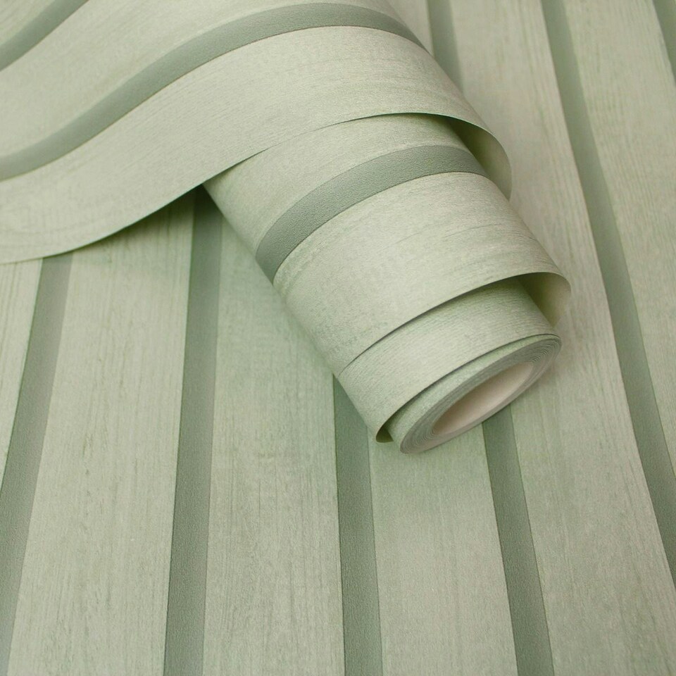image 1 of Holden Décor Wood Slats Wallpaper - Soft Green - 10m x 53cm Green