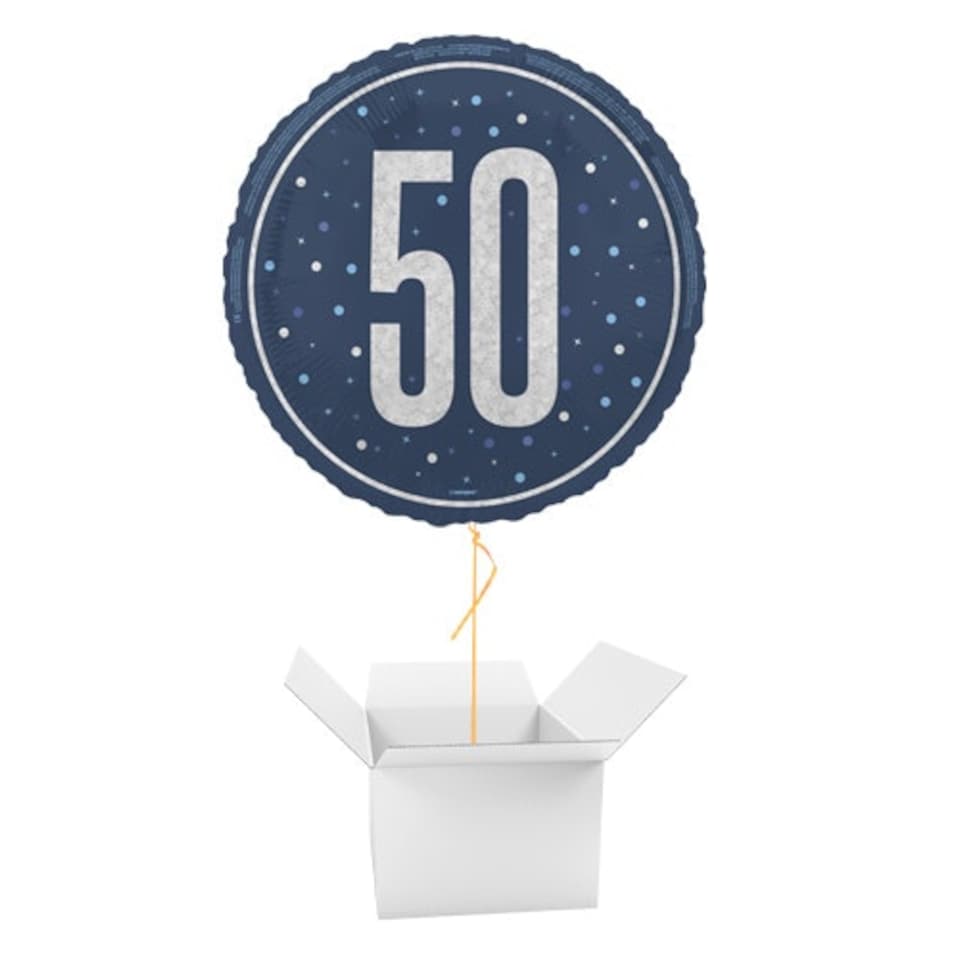 Navy Blue Glitz Age 50 Holographic Round Foil Helium Balloon - Inflated Balloon in a Box