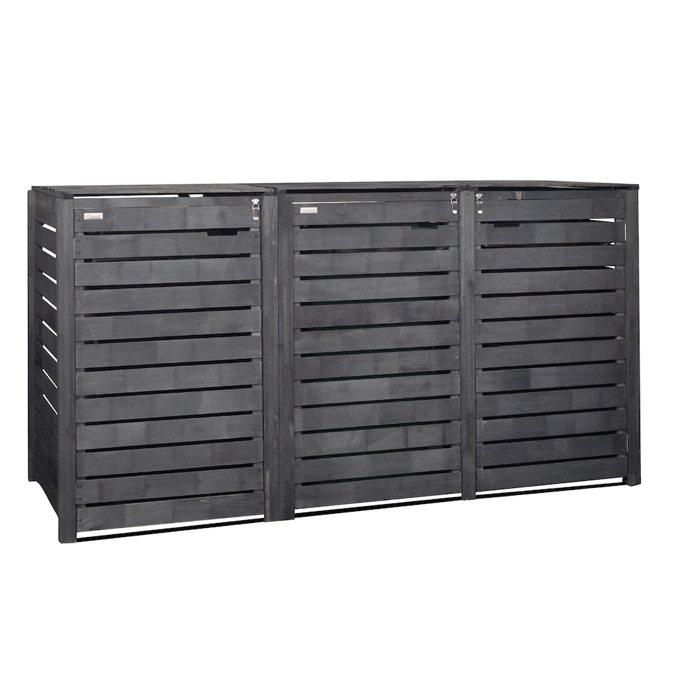 image 1 of 2.15m x 1.16m Outdoor Wooden Garden Triple Wheelie Bin Store Storage for 3 Bins in Dark Grey