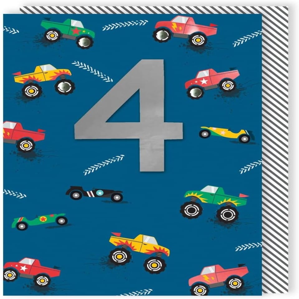 image 1 of Monster Trucks Embellished Boys 4th Birthday Card