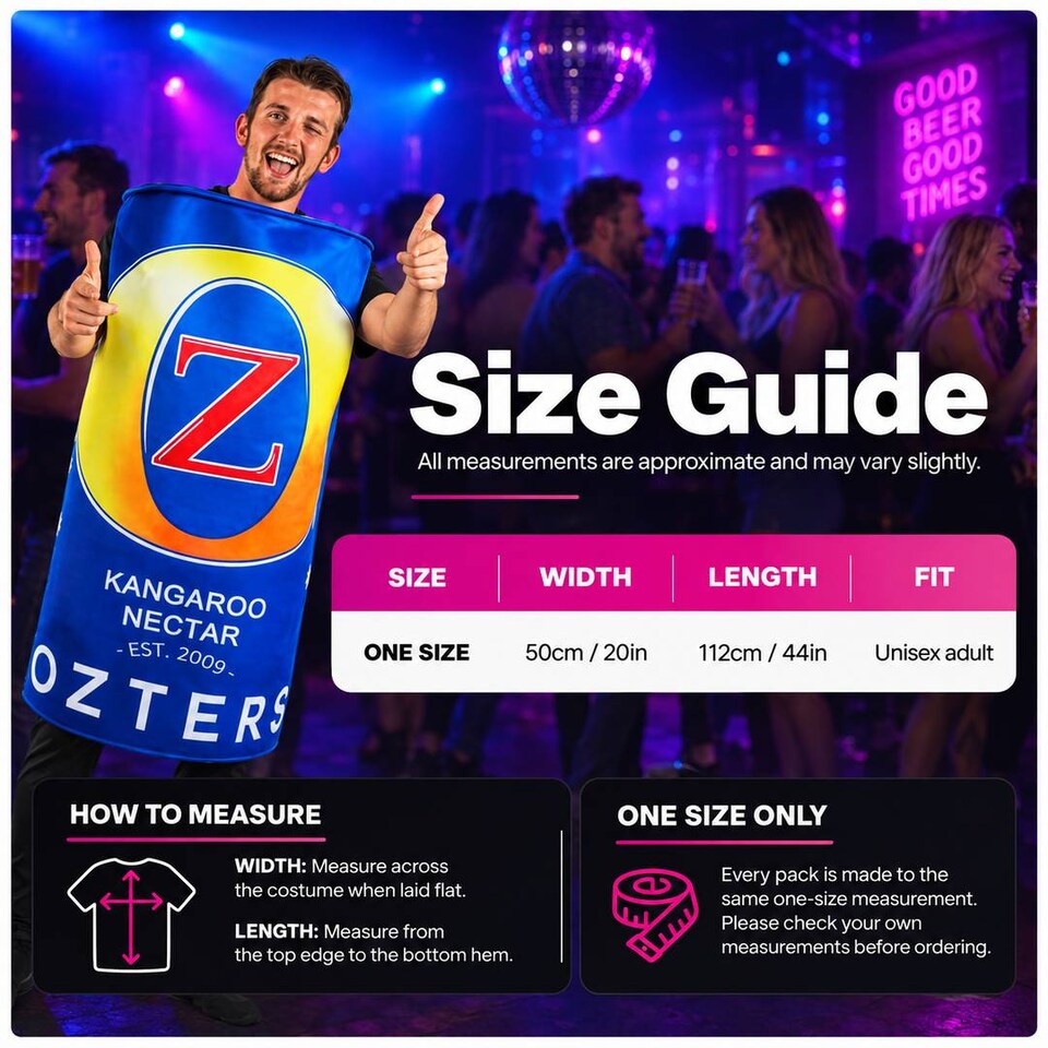 image 1 of Adults Beer Can Costume Novelty Lager Tabard Kangaroo Stag and Hen Party Fancy Dress Outfit