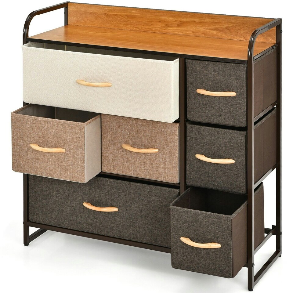 image 1 of COSTWYA 7-Drawer Dresser 3-Tier Chest of Drawers Wooden Top Multi