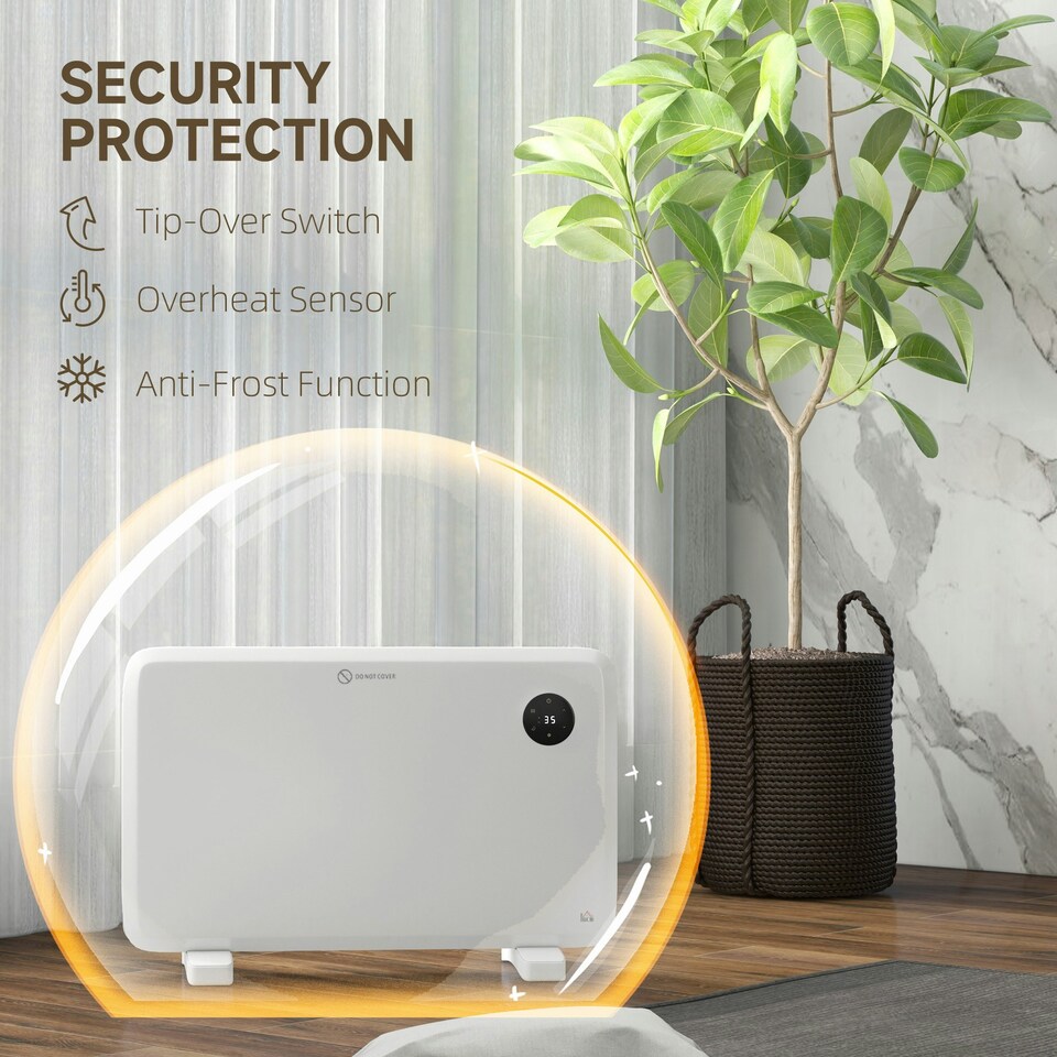 image 1 of HOMCOM Electric Convector Heater, Quiet Space Heater w/ LED Display, White