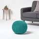 image 2 of Homescapes Teal Green Round Cotton Knitted Pouffe Footstool - 35 x 40 cm