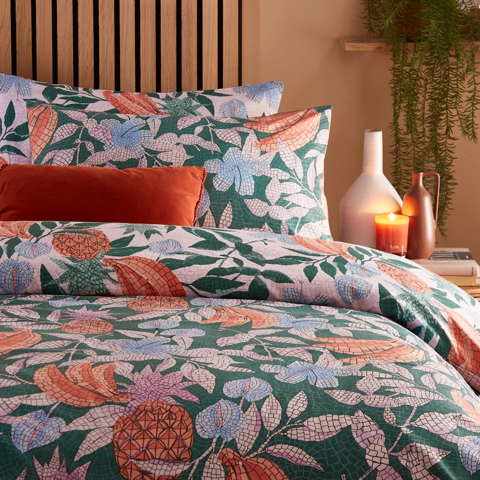 image 1 of Furn Cypressa Mosaic Reversible Duvet Cover Set | Green | Jade | King | 1