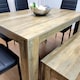 image 3 of Wooden Dining Table Set for 6 Rustic Effect Table With 4 Black Leather Chairs and 1 Bench Black