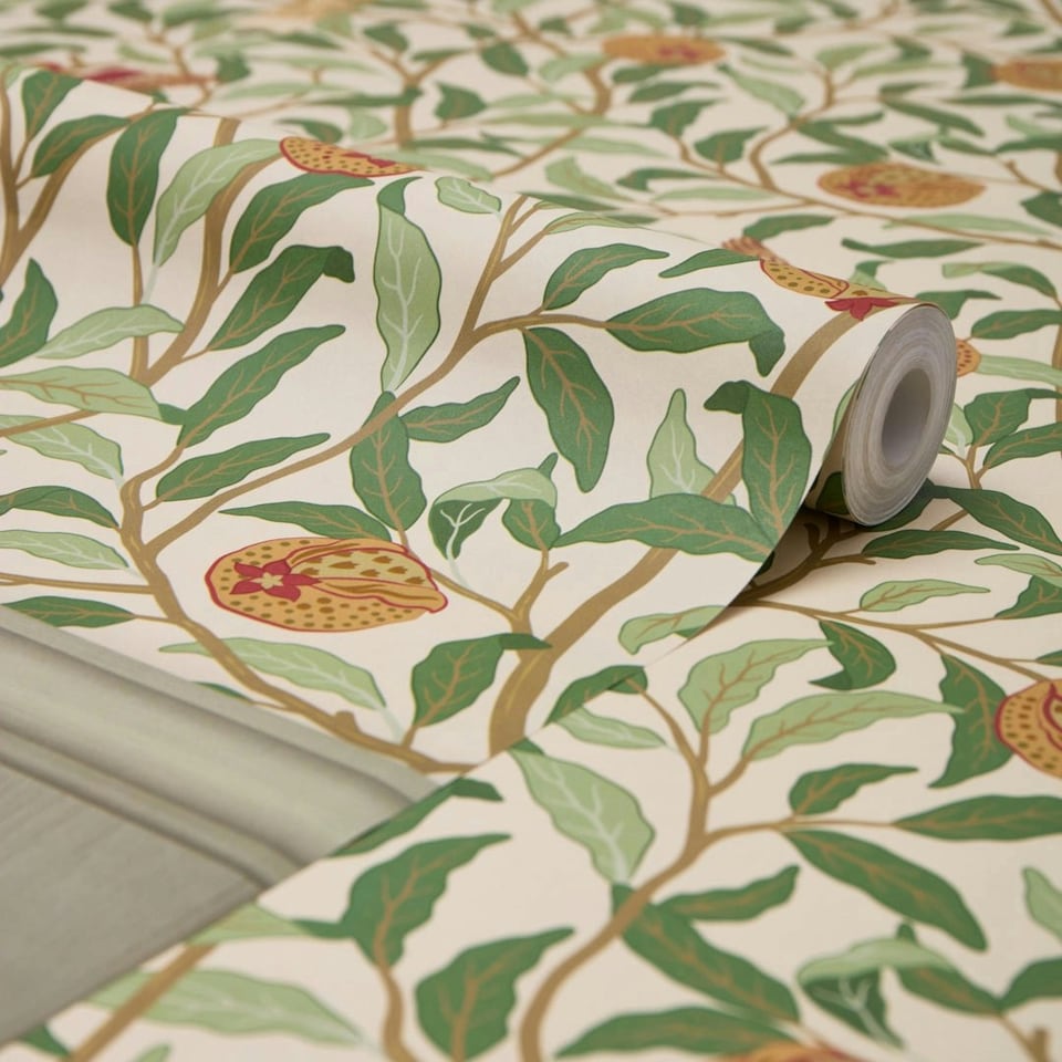 image 1 of Beauty Of Nature Panel Wallpaper in Sage Green on Cream with Sage Green Panel Multi