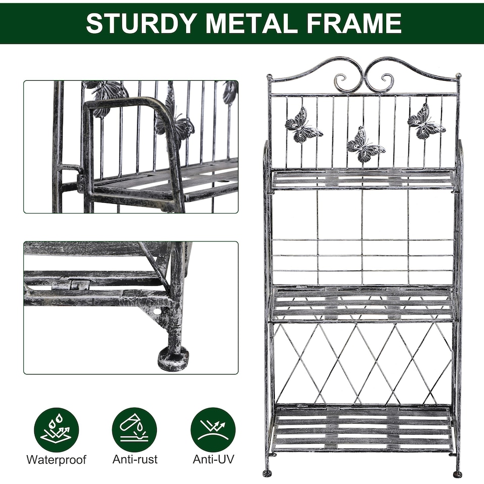 image 1 of Outsunny 3-Tier Metal Folding Plant Stand Display Rack Bookshelf Unit Outdoor