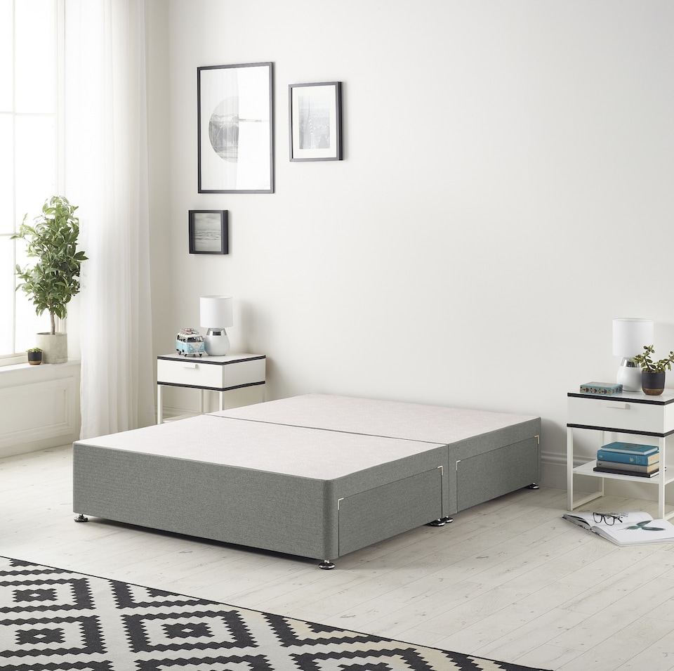 image 1 of Astoria Divan Bed Base with 2 Drawers & 30 Inch Diamante Headboard in Linen Fabric | Silver | Silver | Small Single
