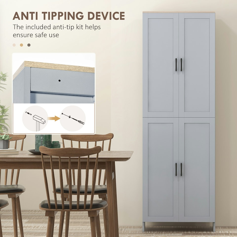 image 1 of HOMCOM Modern Kitchen Cupboard Storage Cabinet with 6 Shelves, Grey