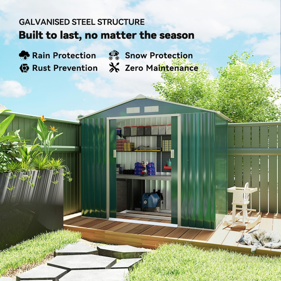 image 1 of Outsunny 7 x 4ft Garden Shed Storage with Foundation Kit and Vents, Green