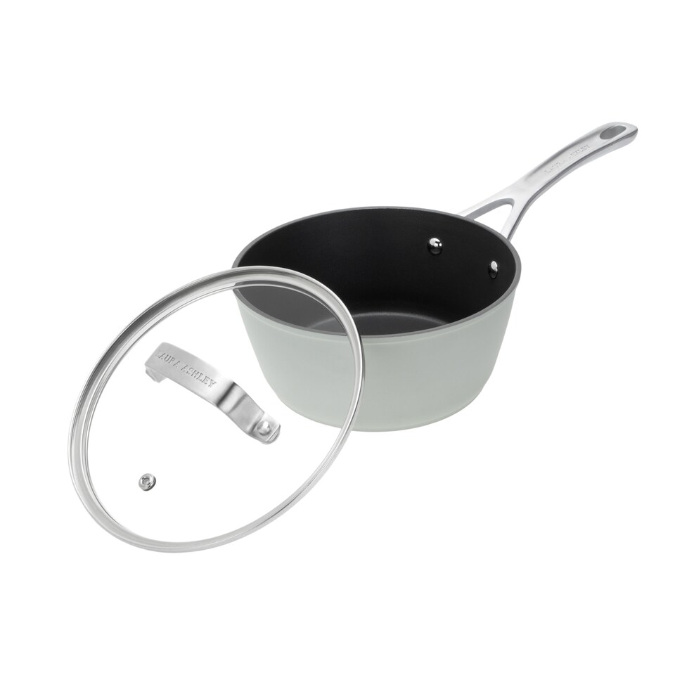 image 1 of Laura Ashley Forged Aluminium Non-stick Saucepan with Glass Lid 20cm - Sage Leaf | Green