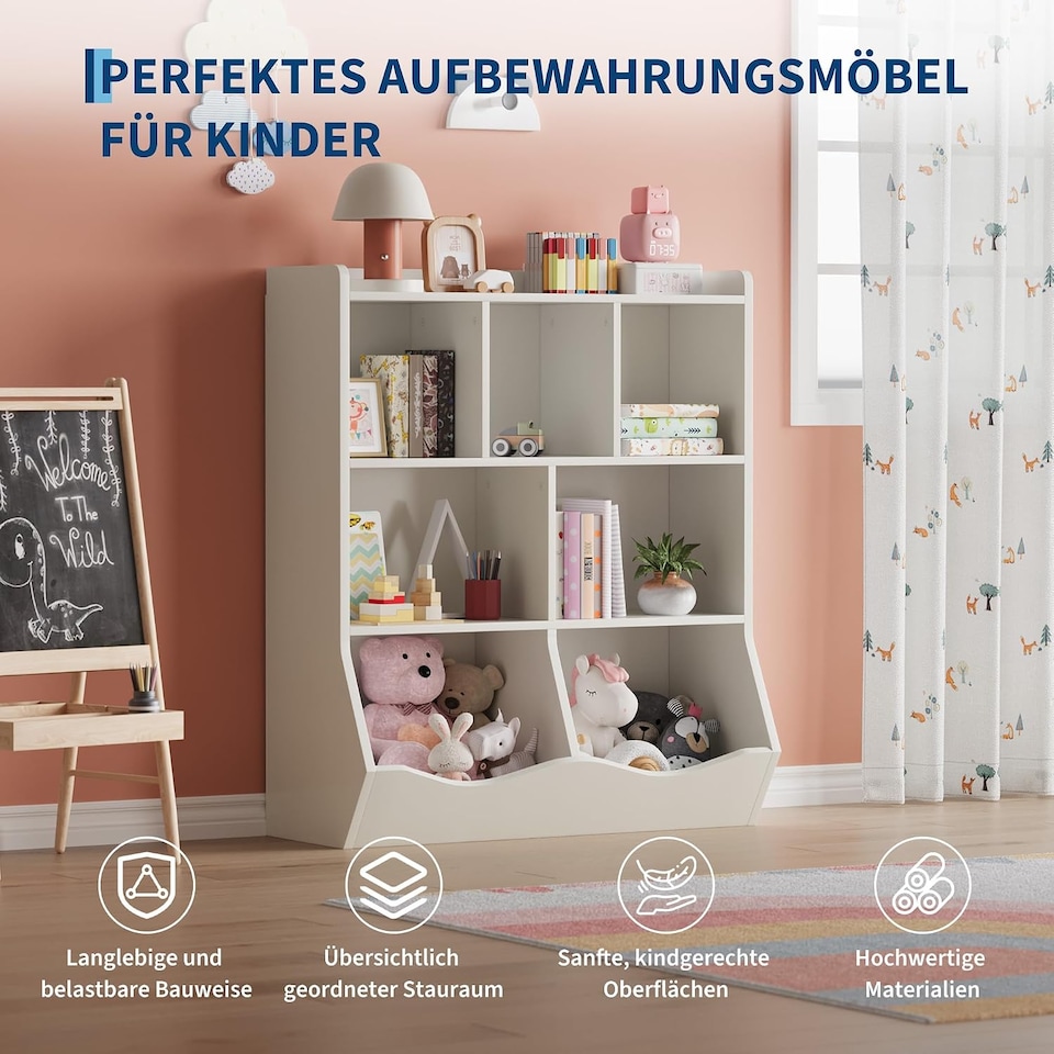 image 1 of London Boutique Kids 3-Tier Bookcase Toy Organiser 7-Compartment Cabinet 60x15.4x42.5"