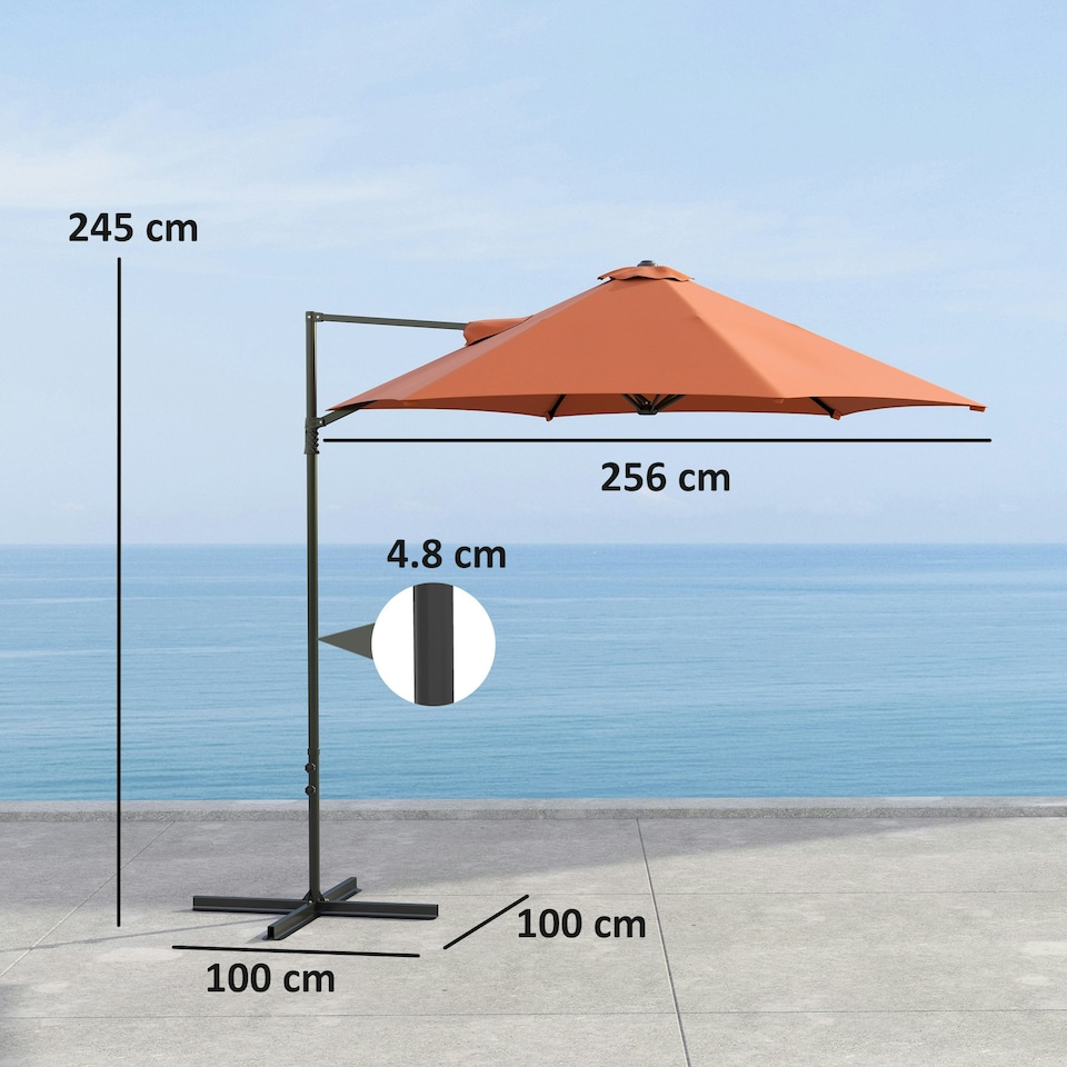 image 1 of Outsunny 2.5M Offset Roma Patio Umbrella W/ 360° Rotation, Orange Orange