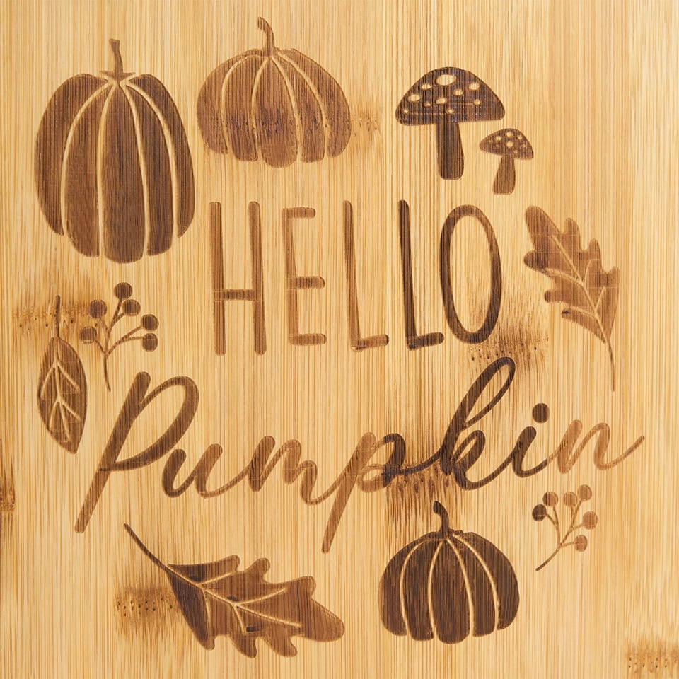 image 1 of OHS Hello Autumn Fall Halloween Pumpkin Decor Bamboo Thick Wooden Cutting Board Serving Platter Tray Brown | Natural