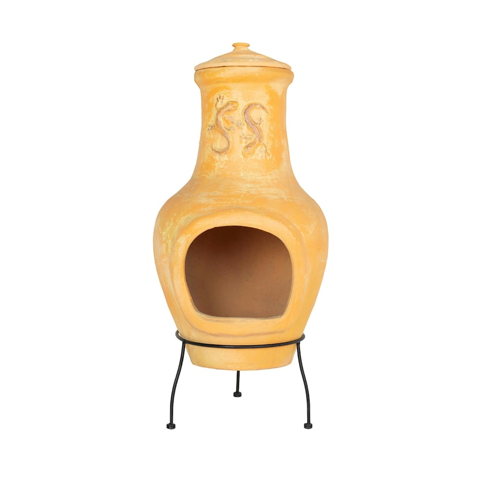 image 1 of Charles Bentley Outdoor Large Clay Chiminea Patio Heater - Terracotta