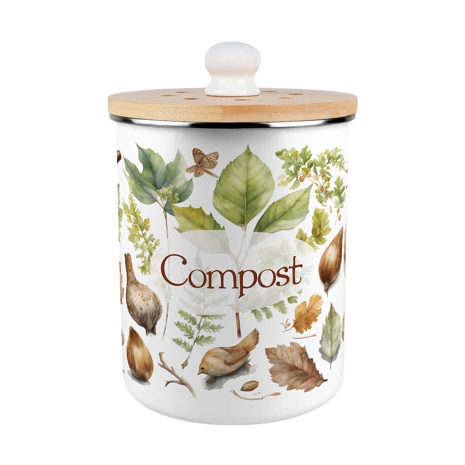 image 1 of Woodland Compost Caddy - Metal 2L Decorative Kitchen Food Waste Bin