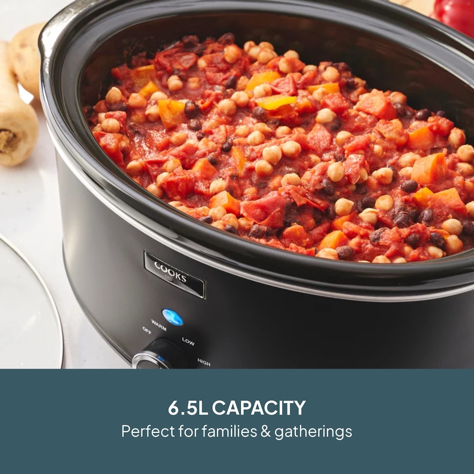 image 1 of Cooks Professional 6.5L Slow Cooker with Lid, Removable Bowl & 3 Heat Settings | Black | Black