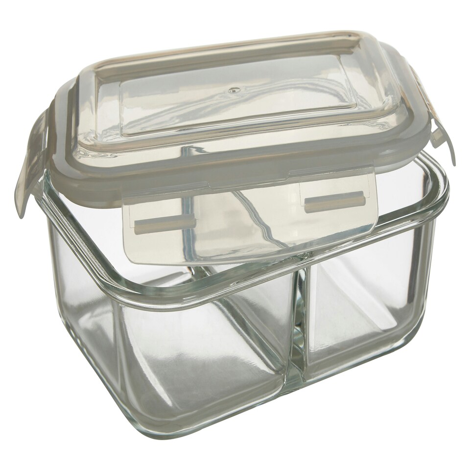 image 1 of Interiors by Premier 2-Section Square Glass Container with Lid – 1040ml, Borosilicate Glass with Airtight Silicone Seal