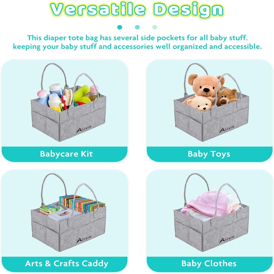 image 1 of Alivio Foldable Baby Storage Organizer Caddy Bag (Grey) | Grey | 1