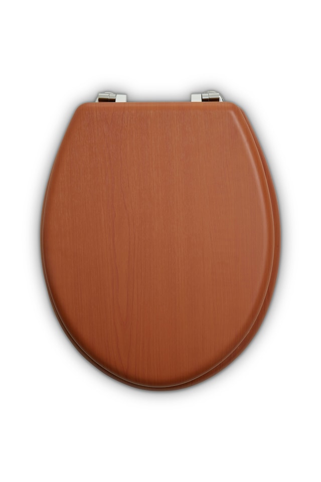 image 1 of Interiors by Premier Antique Brown Toilet Seat, Wood Effect Veneer Toilet Lid, MDF Seat Cover With Chrome-Plated Metal Hinges