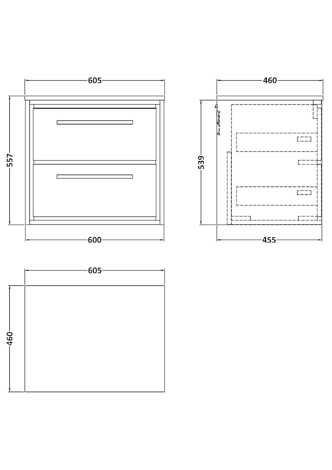 image 1 of Balterley Framed Design Wall Hung 2 Drawer Vanity with Worktop | Green | Reed Green | 557 x 605 x 460mm