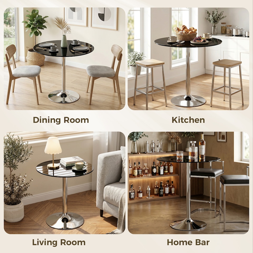 image 1 of HOMCOM Round Bar Table, Dining Table with Tempered Glass Top and Steel Frame