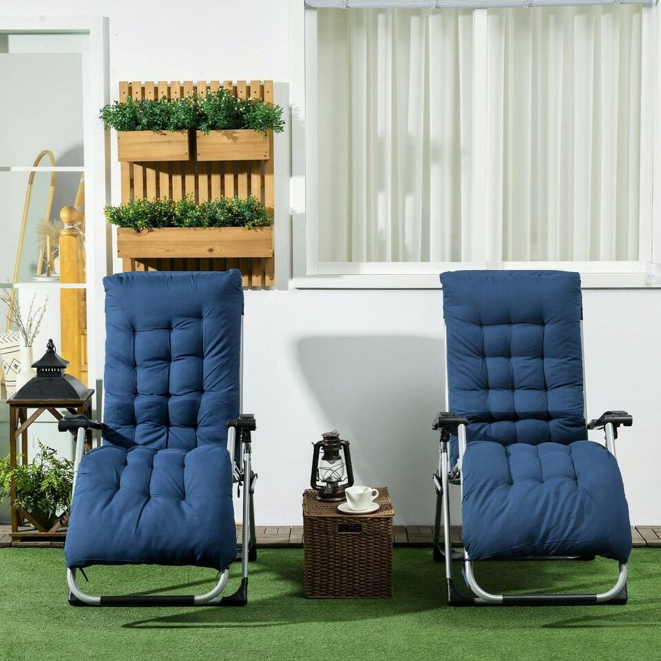image 1 of Outsunny 2 PCS Reclining Zero Gravity Chair Folding Lounger Cushion Blue