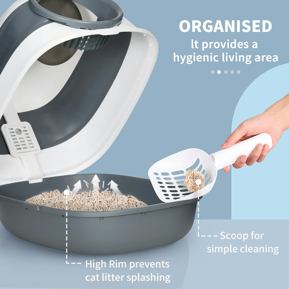 image 1 of PawHut Foldable Cat Litter Tray Hooded Cat Litter Box w/ High Side, White