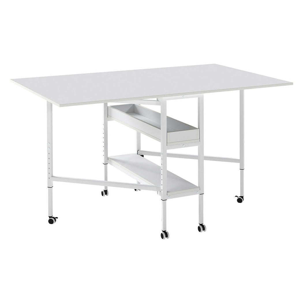Levede Folding Sewing Table 84-102CM Adjustable Steel with Lockable Casters
