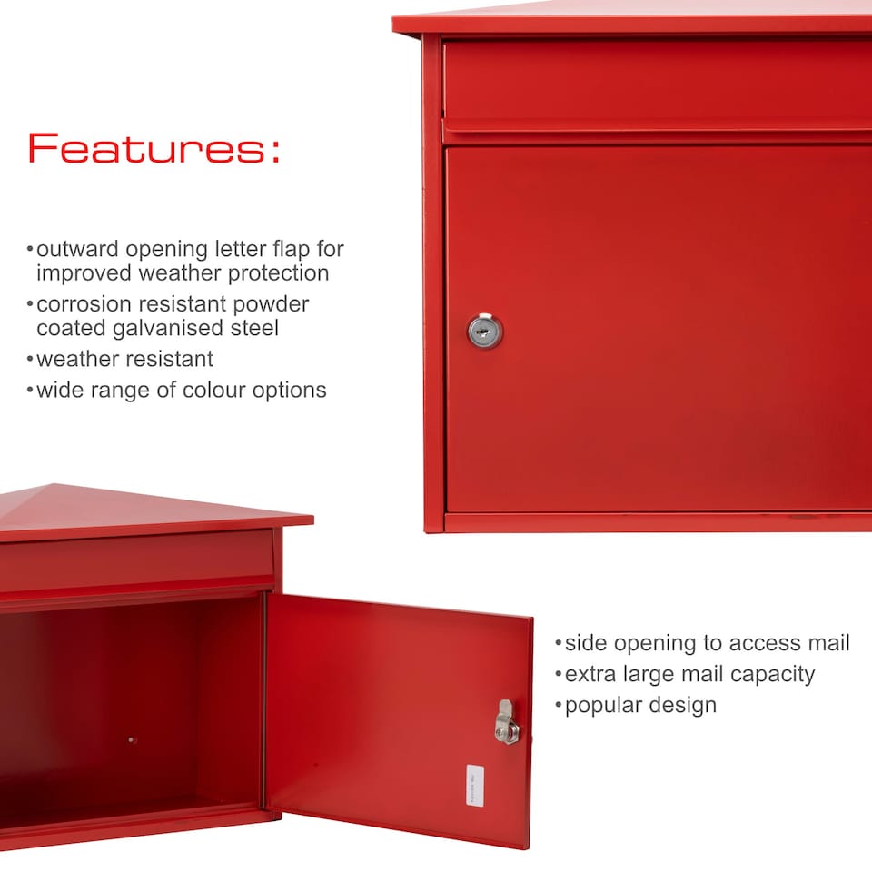 image 1 of Burg-Wachter Mersey Large Wall Mounted Galvanised Steel Post Box - 36x35x20cm Red