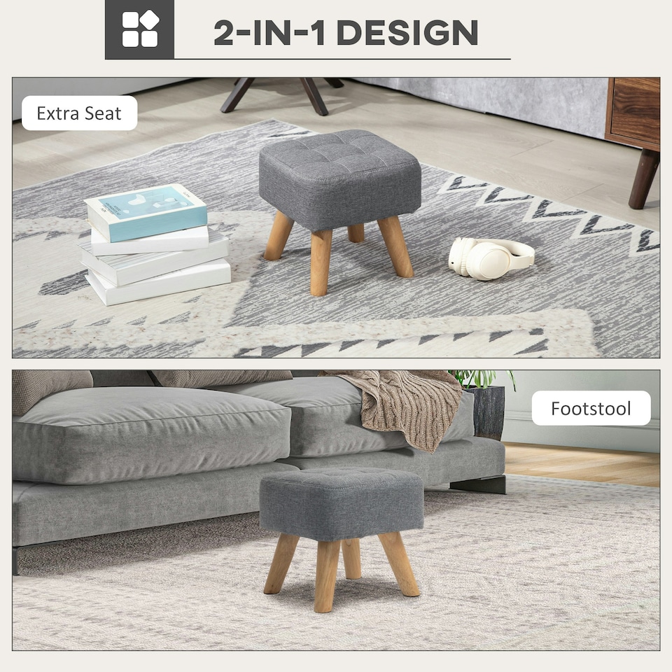 image 1 of HOMCOM Modern Footstool, Fabric Foot Rest with Rubber Wood Legs Grey
