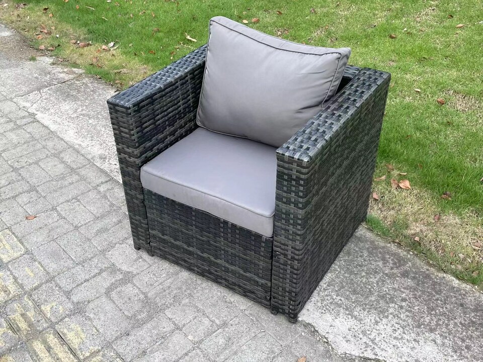 image 1 of Fimous Rattan Outdoor Furniture Sofa Garden Dining Set with Patio Dining Table 2 Armchairs Side Table 8 Seater Dark Grey Mixed