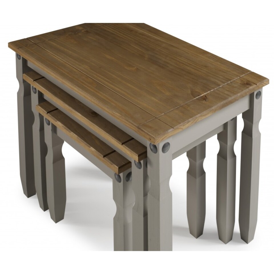 image 1 of Mercers Furniture Corona Grey Wax Nest of 3 Tables LARGE Side End Lamp Occasional Stands Solid Wood Pine Wooden with Mexican Styling