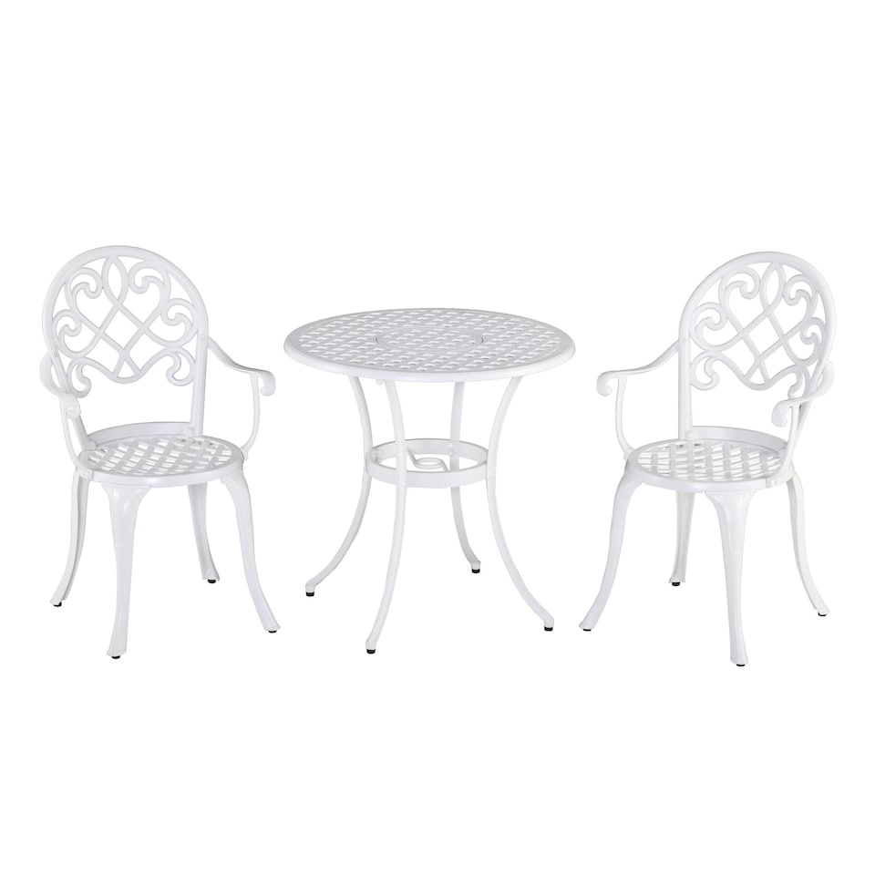 image 1 of Outsunny 3PCs Garden Bistro Set Cast Aluminium Round Table with 2 Chairs White