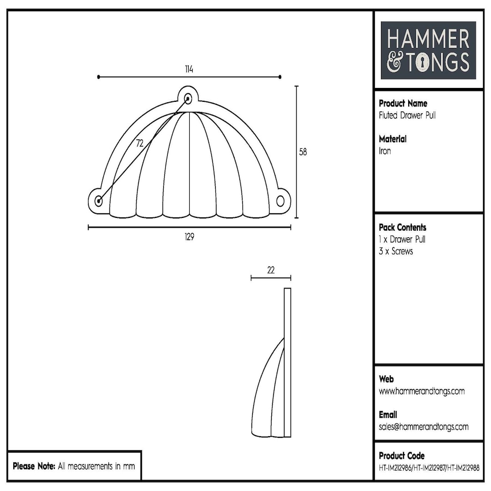 image 1 of Hammer & Tongs Fluted Cabinet Drawer Pull - W130mm x H60mm - Black | Black | Black