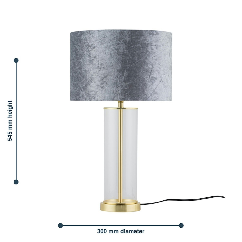 image 1 of Set of 2 Aura - Satin Brass Lamps with Grey Crushed Velvet Shades Bronze | Grey