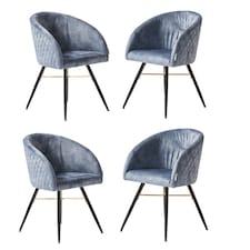 Set of 4 Vittorio Velvet Dining Chairs with Black Metal Legs, Quilted Design Modern Accent Chair | Grey