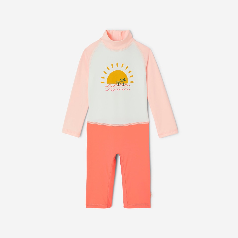 image 1 of Decathlon Baby/Kids’ Swimming Long Sleeve UV-Protection Suit Pink Print