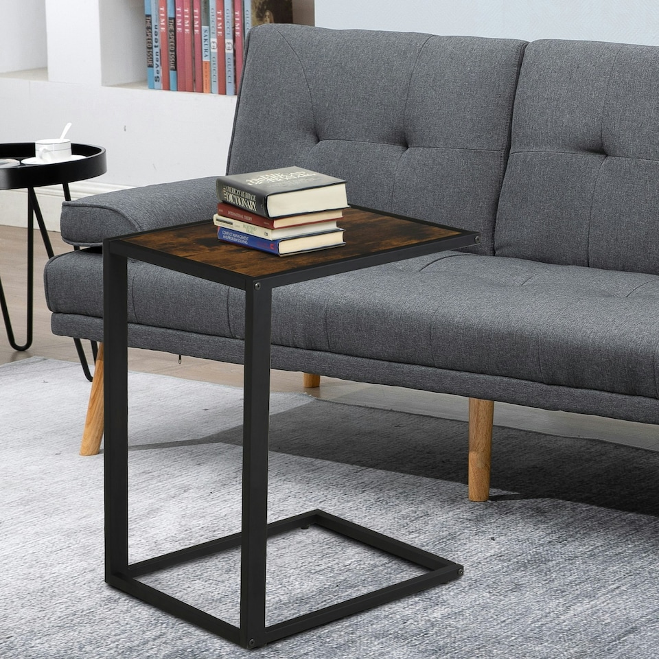 image 1 of HOMCOM C-Shape Side End Table w/ Steel Frame Wide Base for Living Room Brown