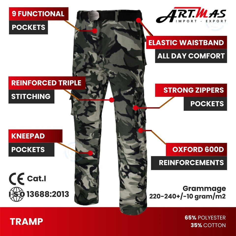 image 1 of Artmas Tramp Tactical Camouflage Combat Trousers  65/35 Polycotton  220-240gsm (30/32 Inch - 48 EU)