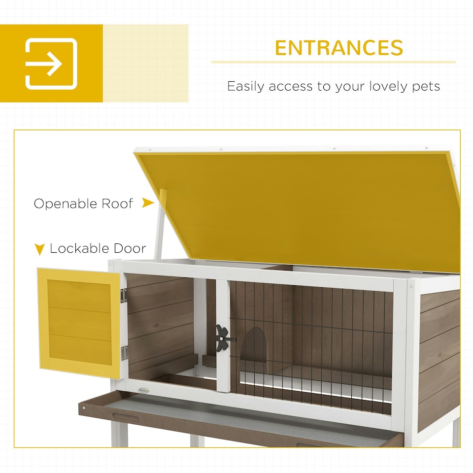 image 1 of PawHut Wooden Guinea Pig Hutch, Small Animal Cage w/ Tray & Roof, Brown