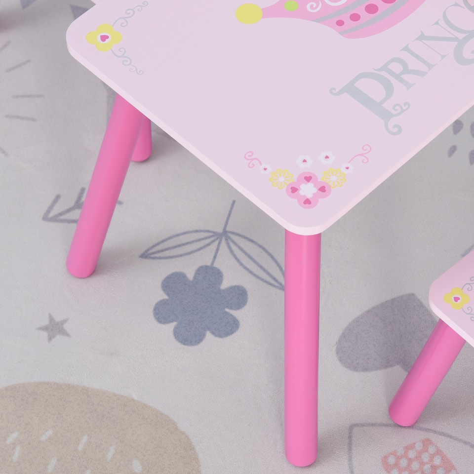 image 1 of HOMCOM 3 Pcs Kids Princess & Crown Chair Table Set Home Furniture 2-4 Yrs | Pink