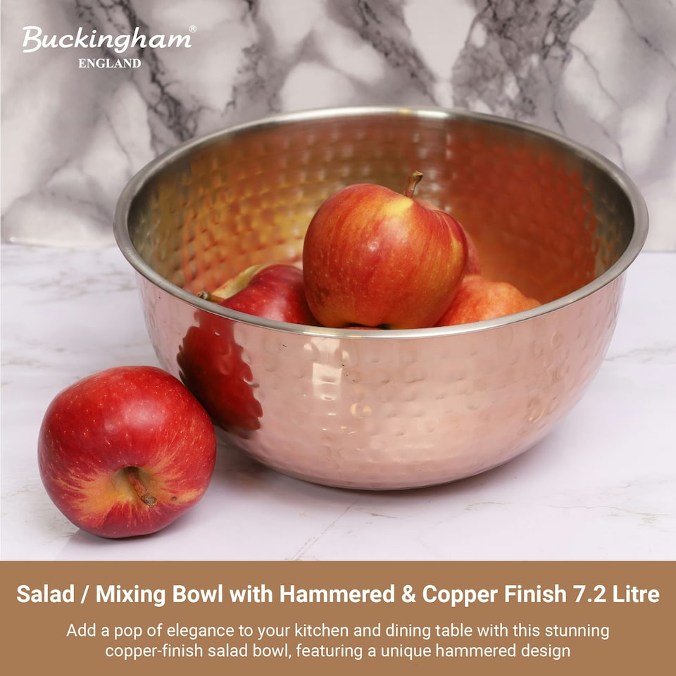 image 1 of Buckingham Salad / Mixing Bowl Stainless Steel with hammered  & copper finish 7.2 Litre / 30 cm