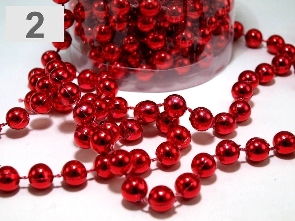 image 1 of Metallic 24ft Red Hanging Bead Garland Christmas Tree Xmas Home Room Decor Party Tinsel String Chain
