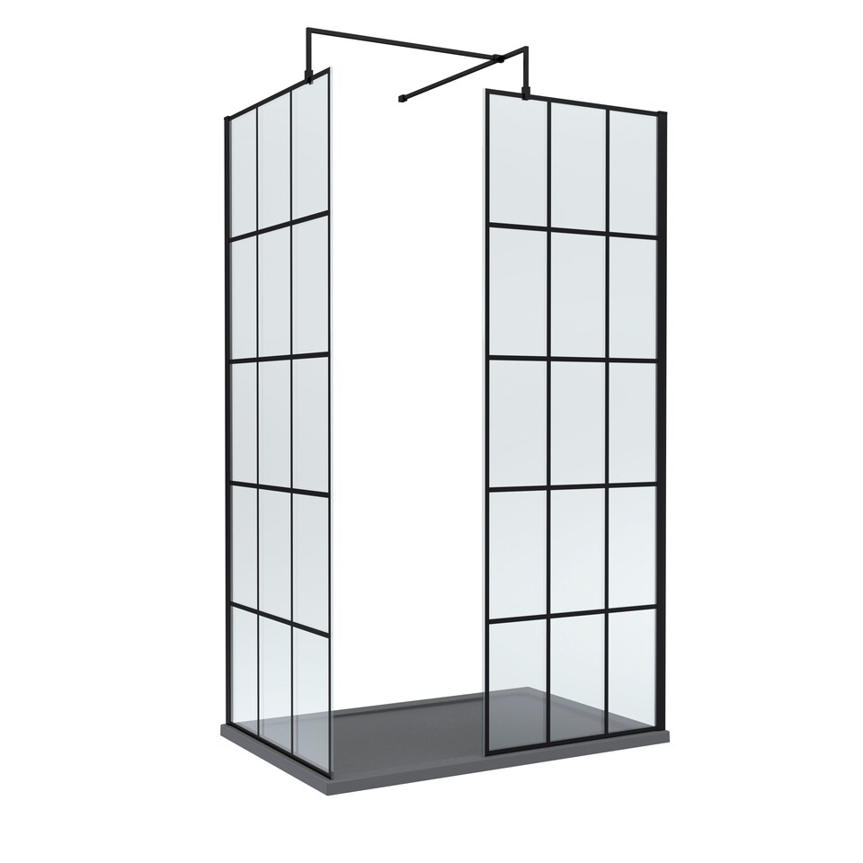 image 1 of Balterley Glass Walk In Wetroom Screens with Framed Design and Shower Tray | Black | Matt Black