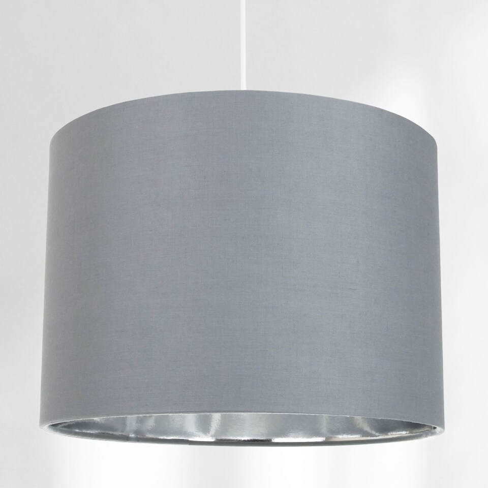 image 1 of Contemporary Grey Cotton 12" Table/Pendant Lamp Shade with Shiny Silver Inner | Grey | Grey | 1