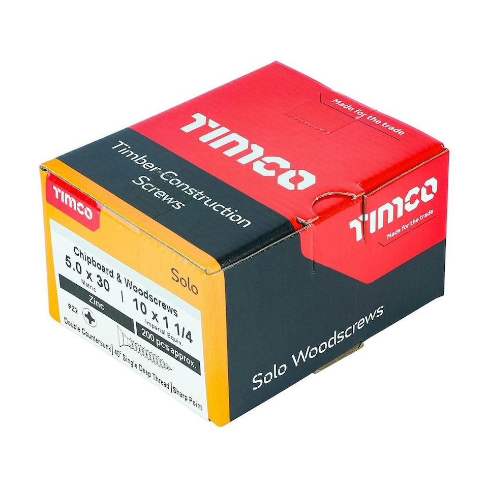 image 1 of Timco - Solo Chipboard & Woodscrews - PZ - Double Countersunk - Zinc (Size 5.0 x 30 - 200 Pieces)